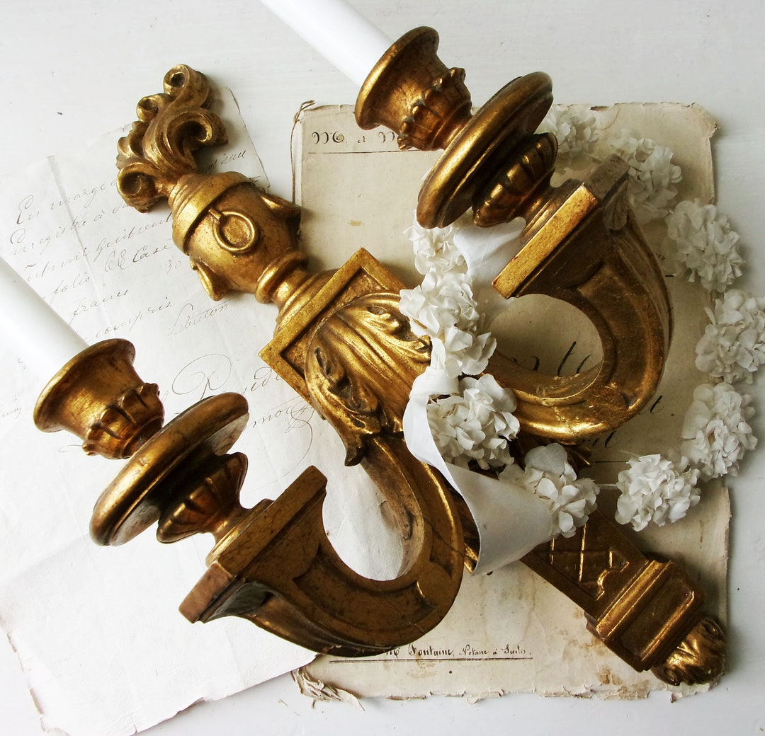 Antique Gilded Wood Candle Sconce: French Louis XVI Style - Etsy