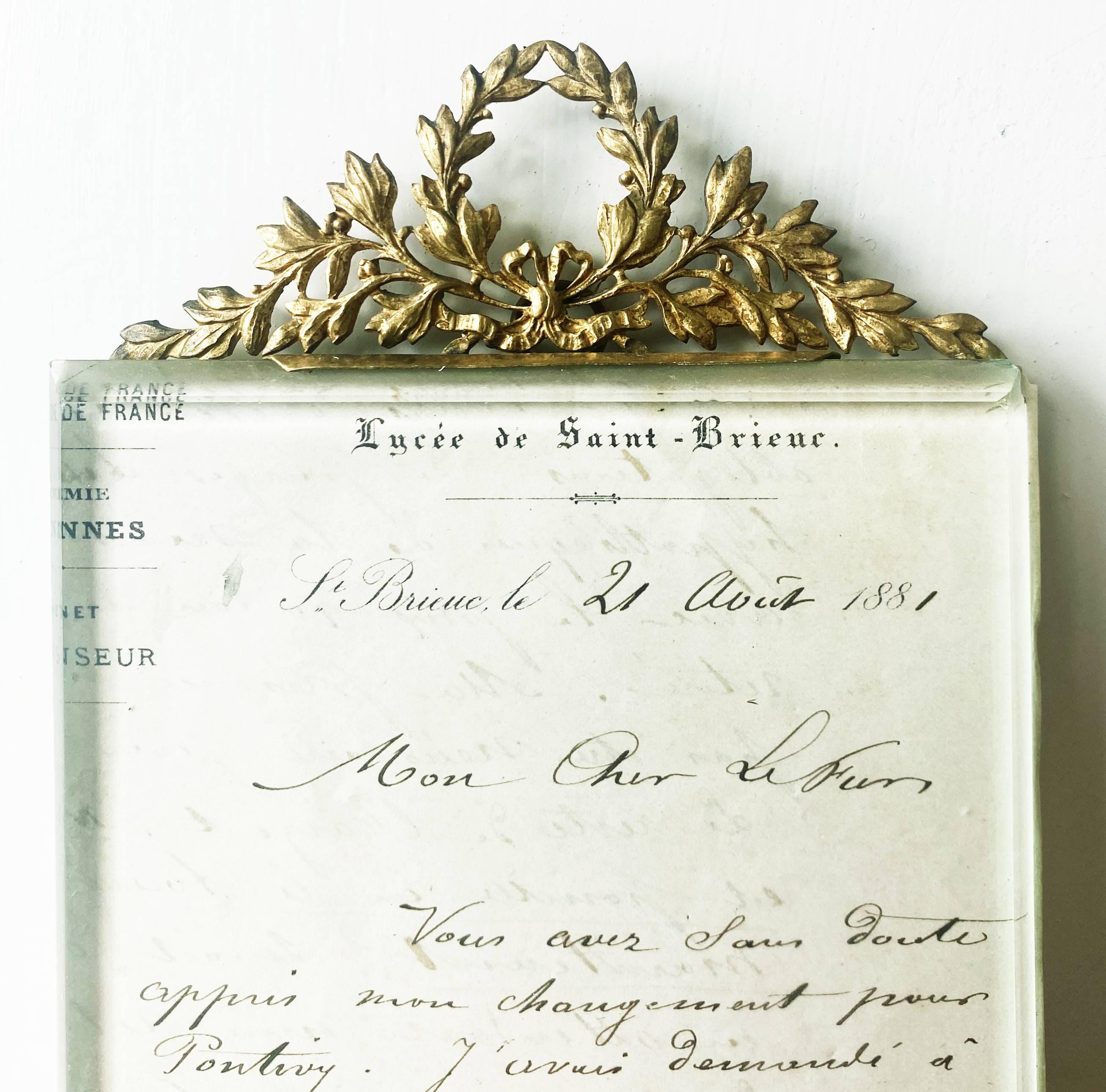 アンティーク雑貨 Old French glass ribbon frame. アンティーク雑貨