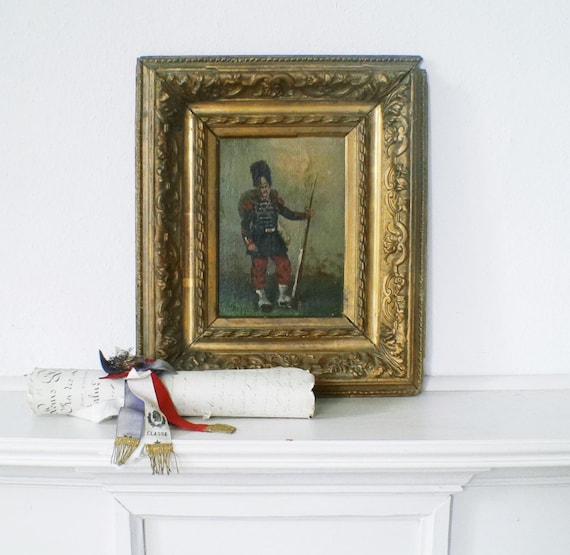 アンティークフランス擲弾兵の油絵：19世紀の軍事芸術 - Etsy 日本