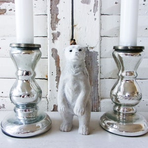 2 Mercury Glass Candle Sticks Pair of Candle Holders Engraved Decor