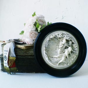 Antique French Sculptural Relief Plaque  Susanna & the Elders Signed Justin  Framed Romantic Religious Wall Art