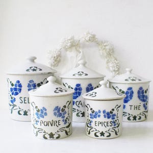 Antique French Ceramic Canister Set: Cornflower Decor, Set of 5