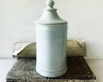 1800s Large Antique Storage Jar French White Ironstone Pharmacy Pot