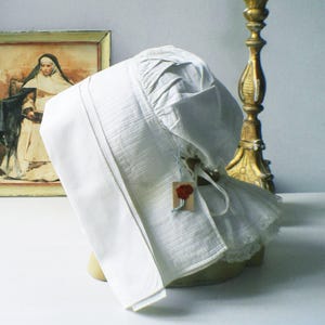 1800s Original Nun's Habit Coif Headdress Antique French Church Garment White Linen Certified and Sealed by the Convent