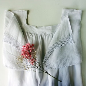 1800s Pure Linen Antique French Church Garment White Handmade Lace Smock Blouse Completely Hand Stitched