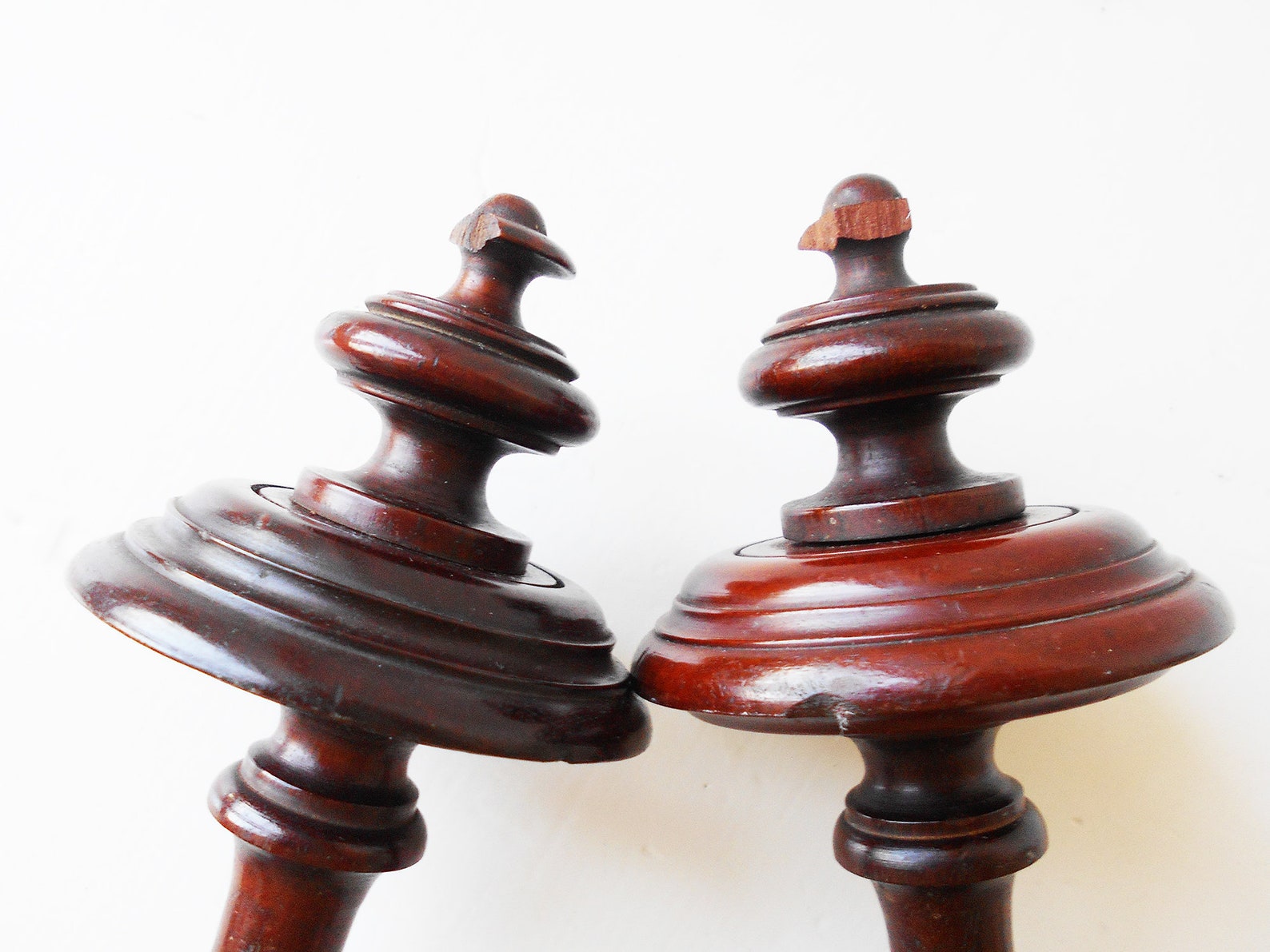 Large Antique Wooden Finials Curtain Holders Pole Ends Etsy