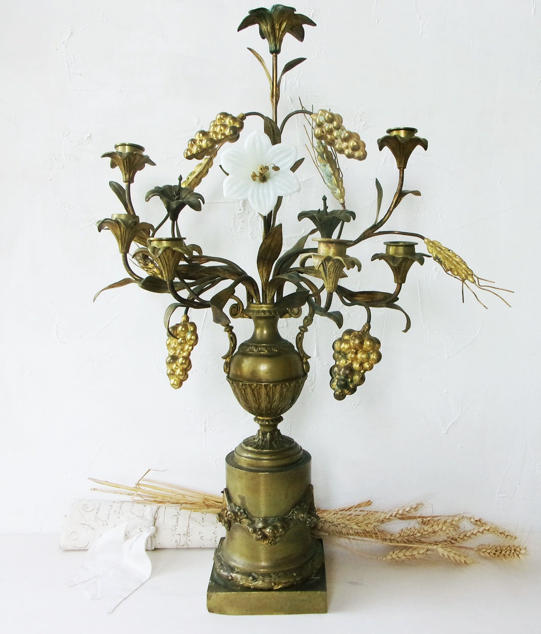 French Bronze Church Candelabra Antique Altar Flower Etsy