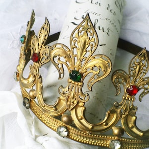 LARGE Antique Holy Mary Crown French Jeweled Santos Crown Colored Rhinestones Gilded