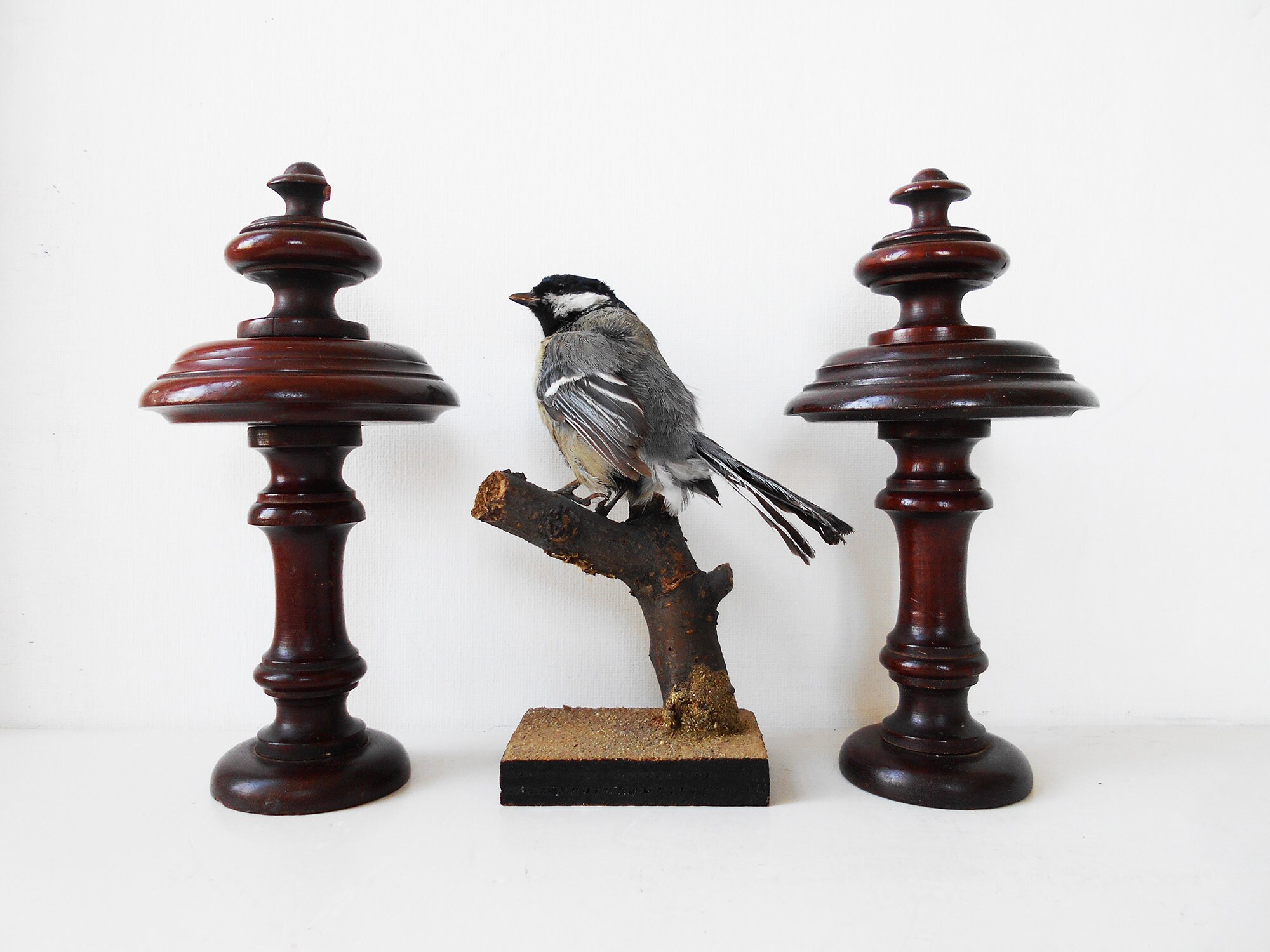 Large Antique Wooden Finials Curtain Holders Pole Ends Etsy