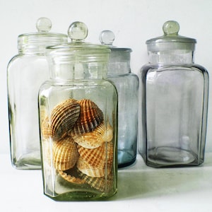 Large Antique French Glass Jar: Square Lidded Bonbonnière