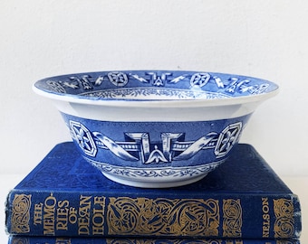 Antique Blue & White Bowl Victorian "Boston" Soap Dish Sponge Bowl Signed Boch La Louvière