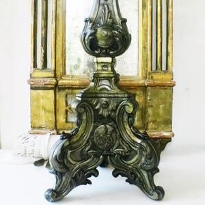 1700s Large French Church Candelabra Antique Altar Candlestick Bronze Holy Joseph Sacred Heart