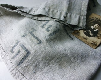 1800s Antique Sailor's Duffle Bag French Canvas Nautical Sea Bag 1800s Handwritten Name STEPHAN Completely Hand Stitched