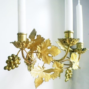 French Church Wall Sconce Antique Bronze Gilded Church Altar Candlestick Grapes and Wine Leaves Stamped E.MULLER/PARIS