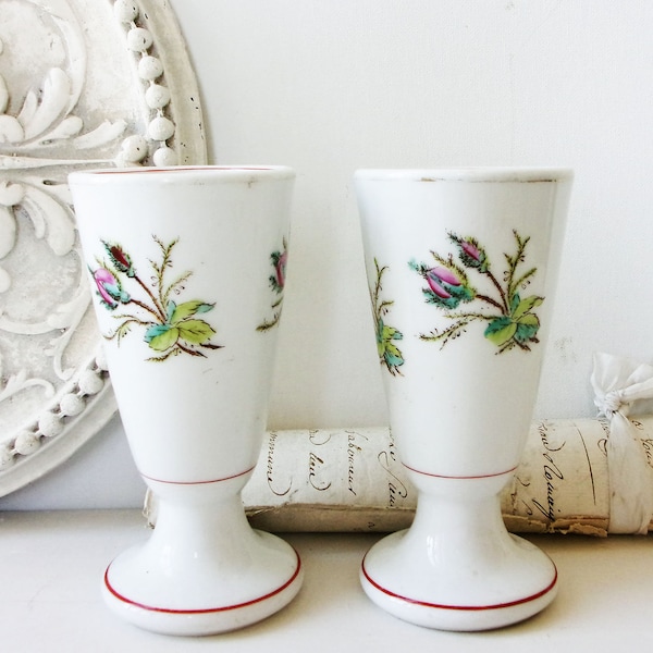 Antieke Franse koffiekopjes: Moss Rose Bistro Brulot Mazagrans, set van 2