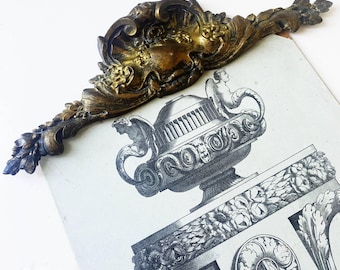 Large French Bronze Pediment Antique Ornament Roses and  Laurel Garlands Shell Decor Chateau Fronton Architectural Salvage Louis XV Style