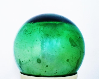 Antique French Green Mercury Glass Witch Ball, Large 15 cm Hand Blown Garden Sphere
