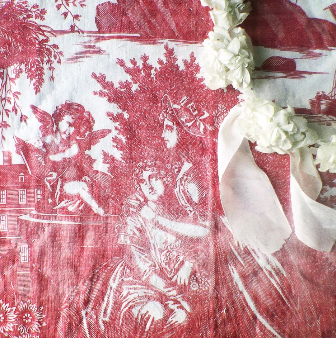 Pinterest Raspberry Toile 1800s Toile De Jouy Raspberry Red and White Antique French Angels Sheep ...