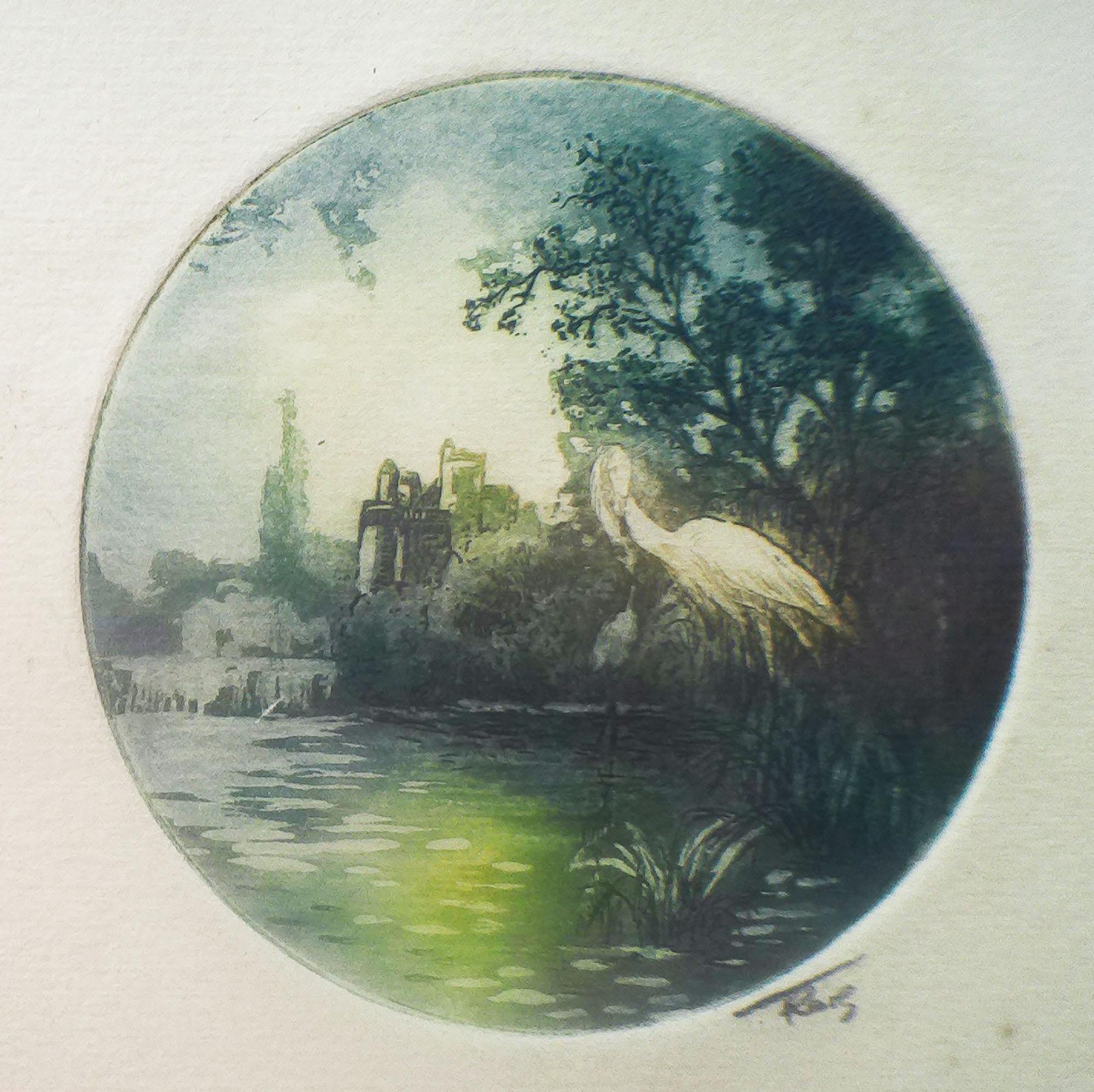 3 Water Landscapes Antique French Studies on Water Aquarelle Scenes Signed Original Wooden Frame