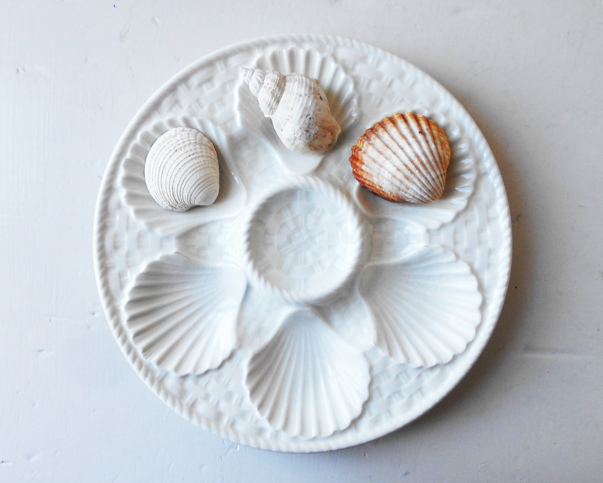 Assiette d'huîtres de Fruits Mer > Plat en Pierre Fer Blanche Français Millésime Estampillé Longcham