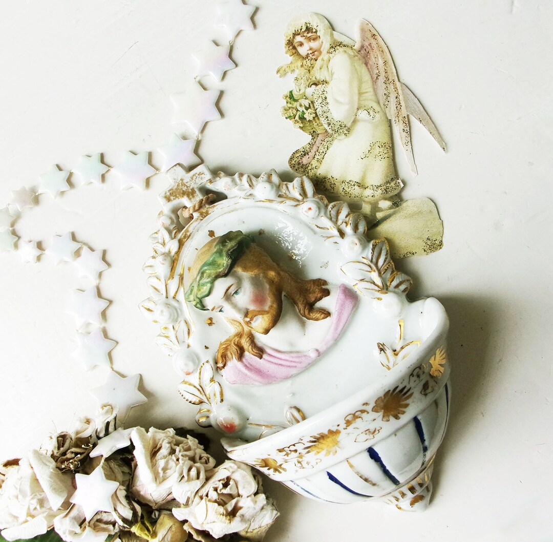 1800s Antique French Holy Water Font Jesus Christ Polychrome Etsy