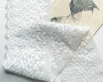 Fine Handmade Antique Lace Border, French or Belgian Application Lace 19th Century Hand Embroidered Net,Victorian Lace Trim