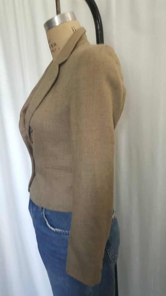 90s cropped flax cotton blend blazer jacket - image 3