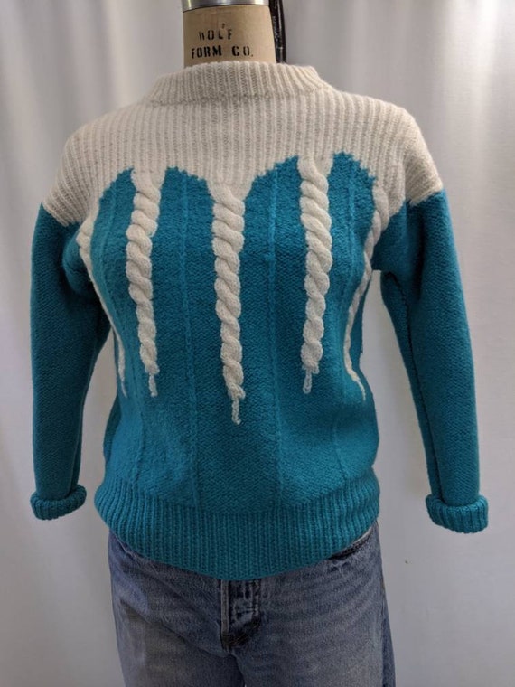 Vintage 80s cropped wool Icelandic chunky sweater… - image 3