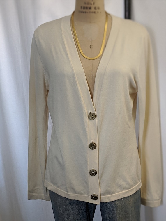 90s Cream oversized silk blend cardigan