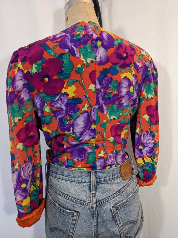 Vintage 80s Albert Nipon pure silk floral button … - image 4