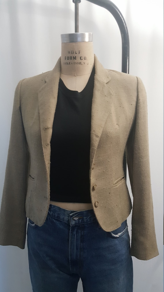 90s cropped flax cotton blend blazer jacket - image 1