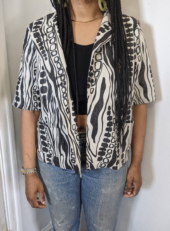 90s linen KENAR printed cropped blouse