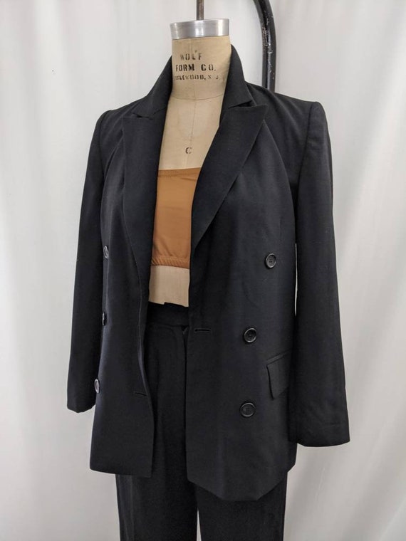 Vintage worsted wool black pant suit / cropped pan