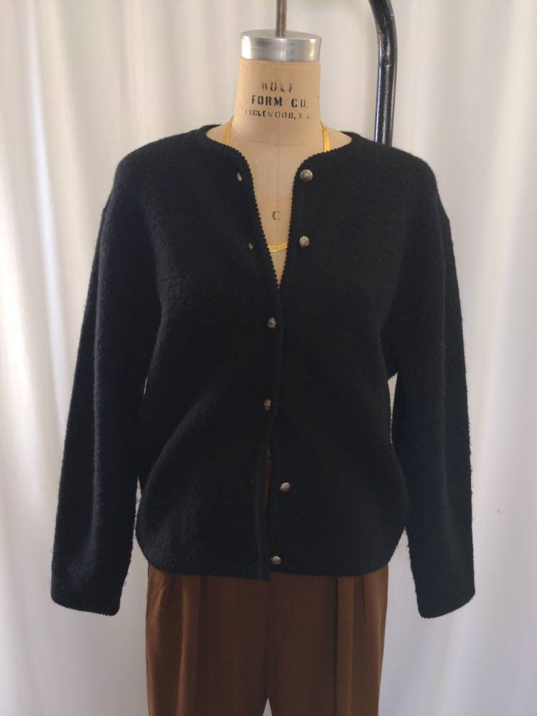 90s Vintage Wool Slouchy Oversized Cardigan in Black Small - Etsy