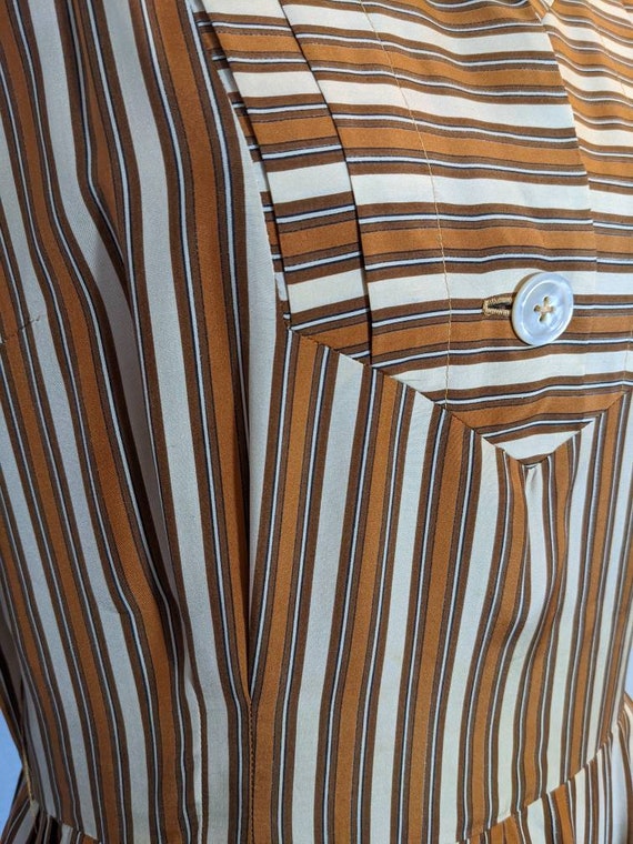 50s Silk Midi Drop Waisted Pleated Pinstripe Dres… - image 3