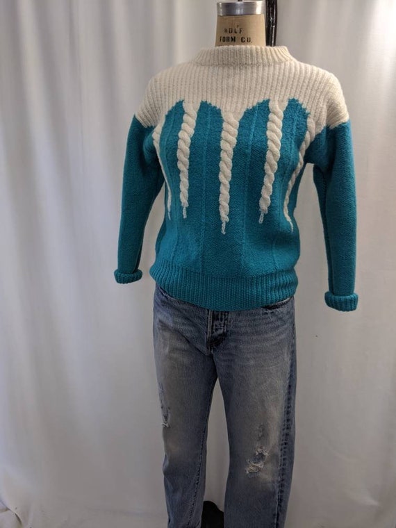 Vintage 80s cropped wool Icelandic chunky sweater… - image 1