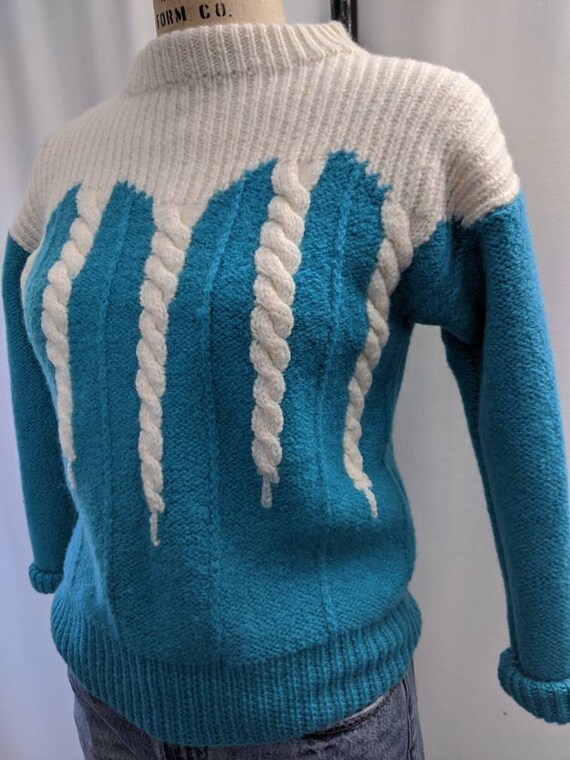 Vintage 80s cropped wool Icelandic chunky sweater… - image 2