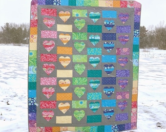 Strippy Improv Hearts pattern