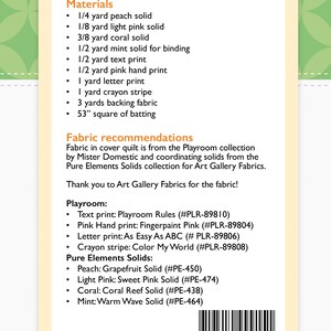 May include: A quilt pattern for a rhombi quilt, with instructions for materials and fabric recommendations. The quilt is 45 inches square and uses a variety of colors, including peach, light pink, coral, mint, and pink. The pattern includes a barcode and the text "Share your quilt! #rhombiquilt".