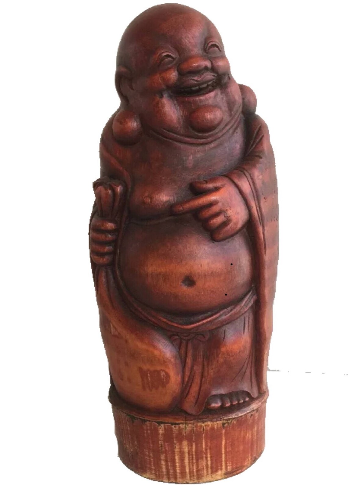 Laughing Buddha With A Sack Hand Carved From Natural Bamboo. Etsy