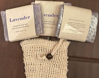 3 bars lavender soap essential oil natural handmade w sisal soap saver bag wash mitt set bundle