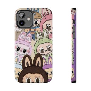 Funda Labubu para teléfono, linda funda de dibujos animados, resistente, estilo kawaii, diseño de conejito, regalo para niños y adolescentes.