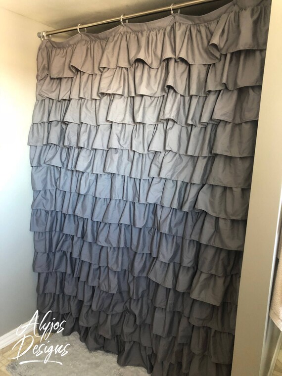 Grey Ruffled Shower Curtain Etsy