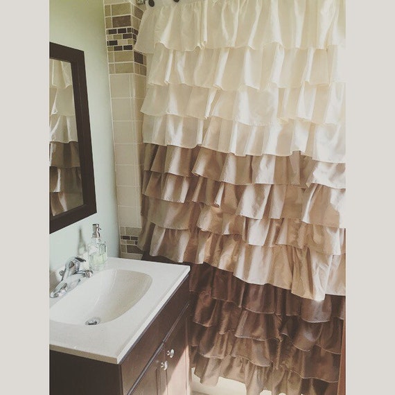 Brown Tan And Beige Ruffled Shower Curtain Can Be Custom Image 0