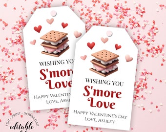 Printable Valentine's Day S'mores Gift Tag Template, Editable Smores Love Tag for DIY Gifts, School, Teachers, Neighbors, Digital Download