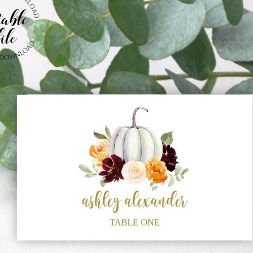 Pumpkin Place Card Template Printable Rustic Fall Wedding - Etsy