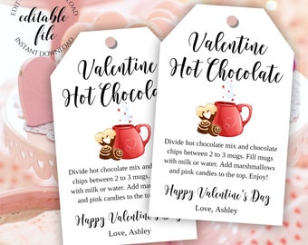 Mason Jar Hot Chocolate Mix Tag Template, Editable Valentine's Day Homemade Hot Cocoa Tag Gifts, Friends, Teacher, Instant Digital Download