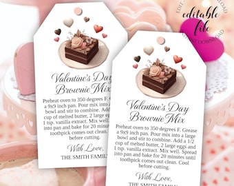 Valentijnsdag Mason Jar Brownie Mix Tag Template, bewerkbare tag voor gebakken goederen geschenken, Mason Jar geschenken, brownies in een pot, Instant Download