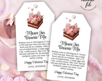 Mason Jar Brownie Mix Tag Template, Bewerkbare Valentijnsdag Gebakken Goederen Favor Tag, Mason Jar Geschenken, Brownies in een pot, Instant Download