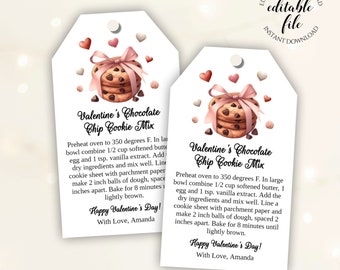 Cookies in a Jar Tag, Valentine's Day Mason Jar Chocolate Chip Cookie Mix Tag Template, Editable Tag for Friends and Teachers, Download